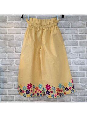 United Colors of Benetton Girls Cotton Capris Pants Yellow Embroidered Floral XL